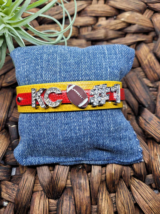 KC #1 Rhinestone Chiefs Letter Bracelet