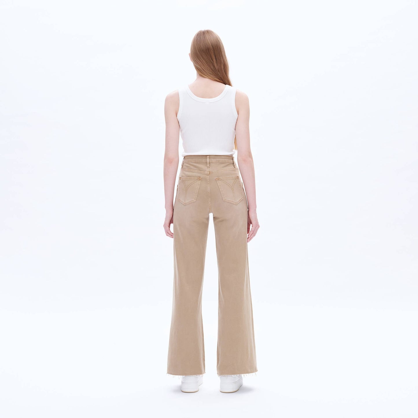 UTILITY HIGH RISE WIDE LEG TWILL PANTS WITH RAW HEM