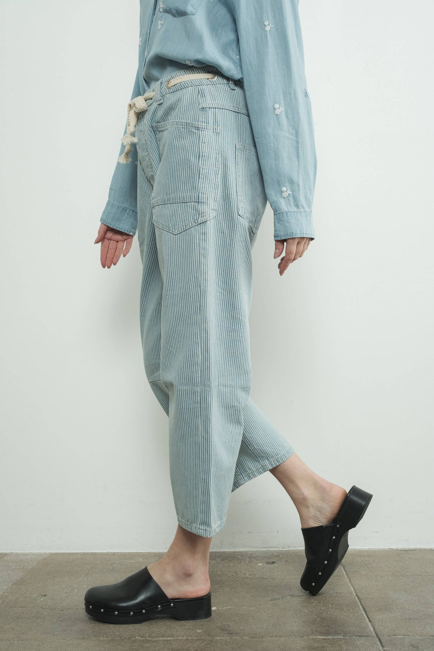 DENIM PANTS WITH EYELET WAIST