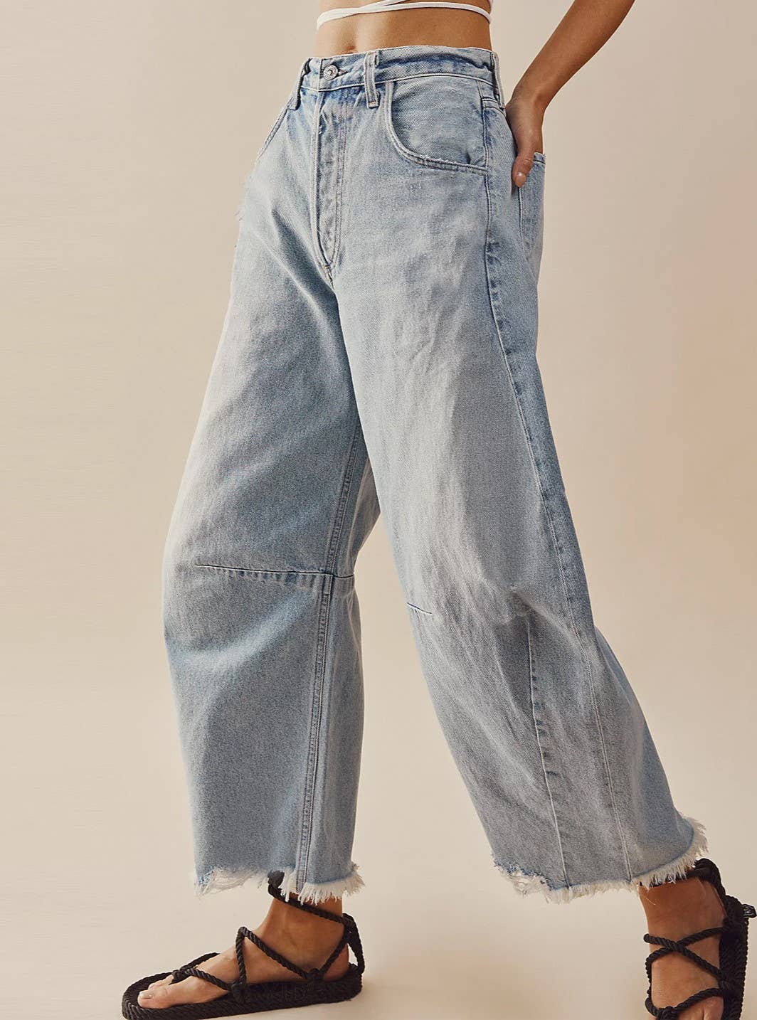 Raw-Edged Panelled Wide-Leg Straight-Leg, Jeans