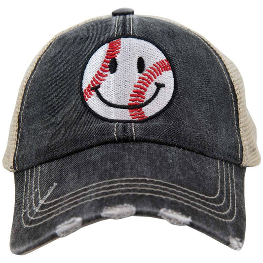 Baseball Happy Face Trucker Hat for Women