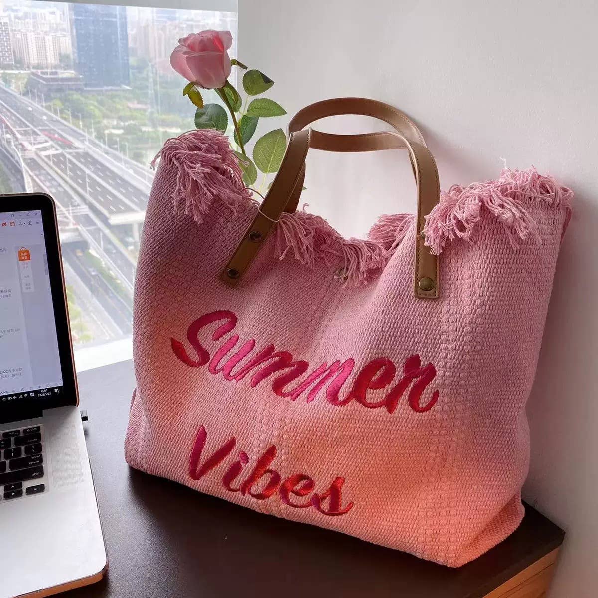 Large Embroidered Tote Bag