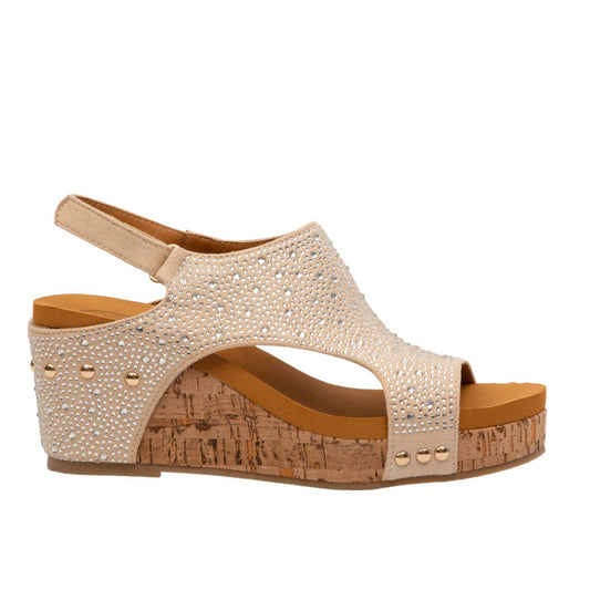 BARB Rhinestone Cushioned Women Slingback Velcro Cork Wedge