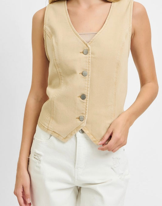V NECK BUTTON DOWN VEST