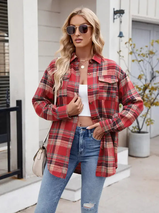 Fall 2025 Women’s Casual Loose Fit Plaid Button Shirt
