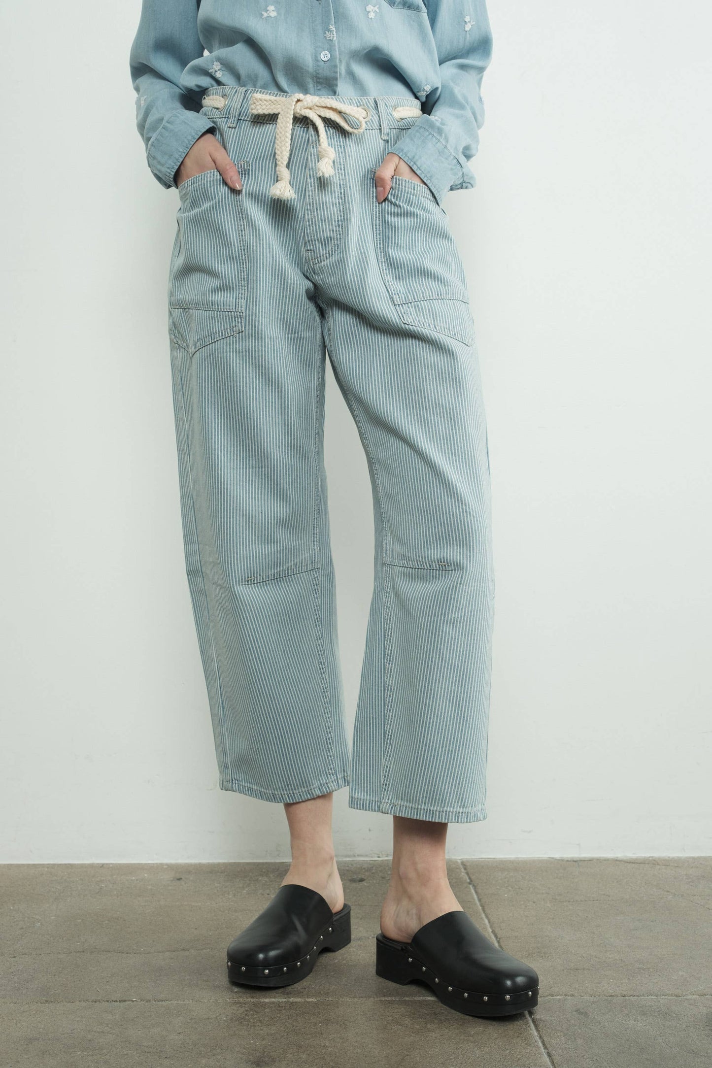 DENIM PANTS WITH EYELET WAIST