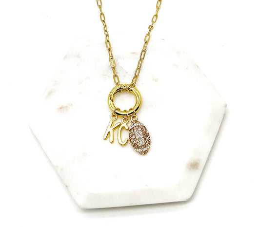 KC Football Charm Chiefs Rhinestone Kansas City Necklace