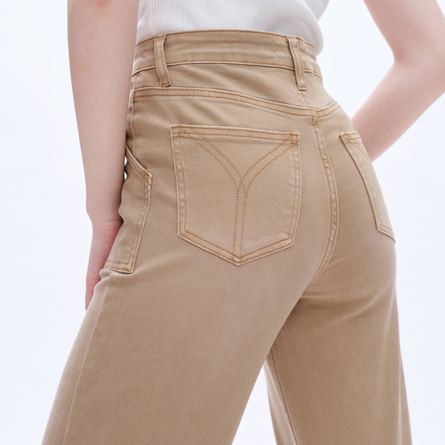 UTILITY HIGH RISE WIDE LEG TWILL PANTS WITH RAW HEM