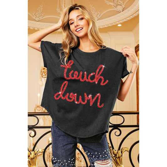 Touchdown Metallic Letter Vintage Washed Top