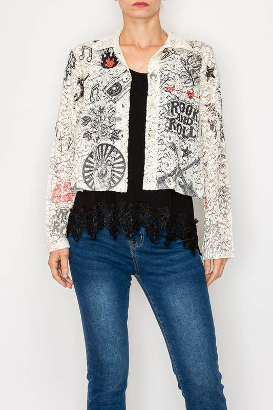 Cropped Sequin Embellished Button-Up Jacket