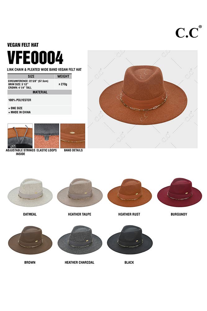 C.C Link Chain and Pleated Wide Band Felt Hat Panama Hat