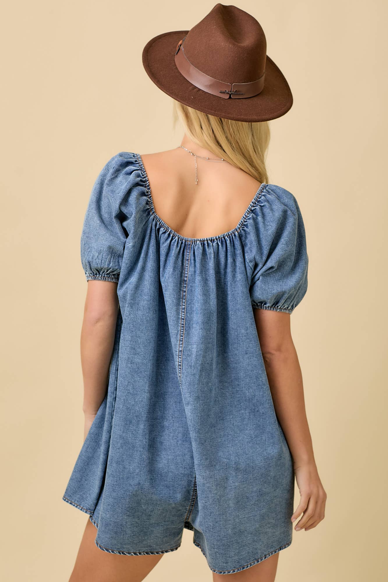 Square Neck Baby Doll Romper With Front Pocket