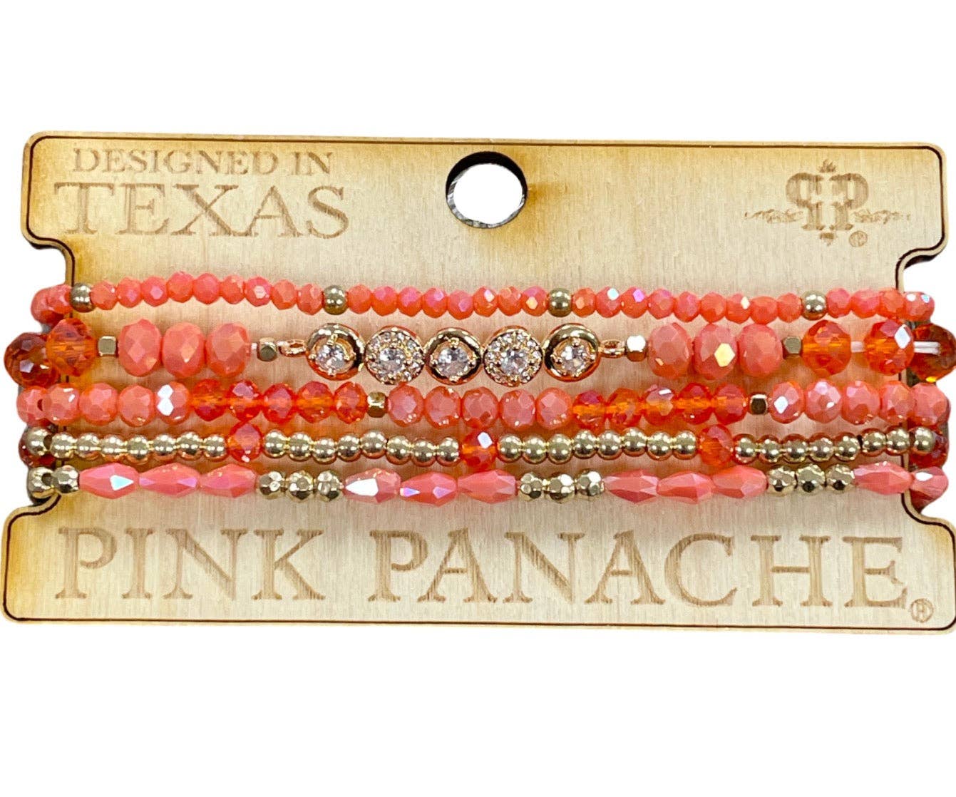 Coral and gold bead bracelet set 1CNC K059