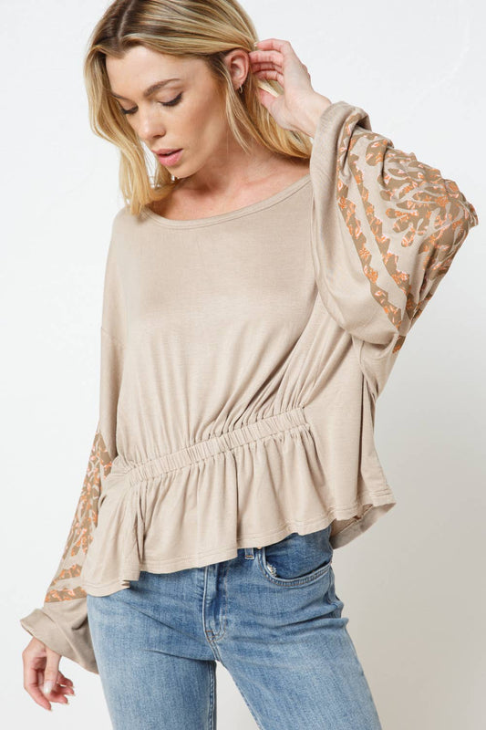 Soft Jersey Shirred Front Printed Dolman Top