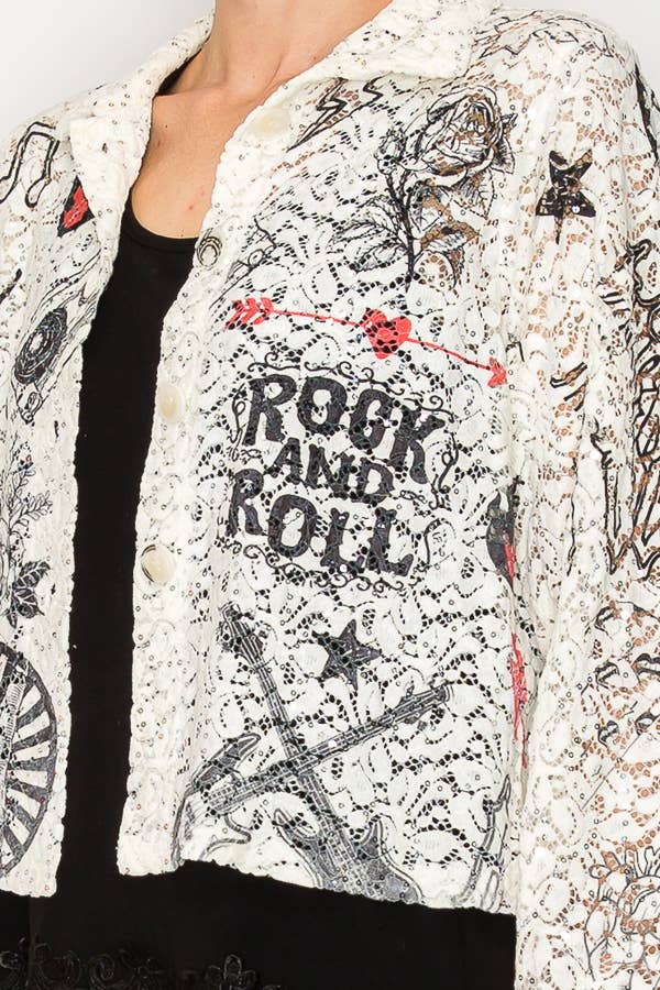 Cropped Sequin Embellished Button-Up Jacket