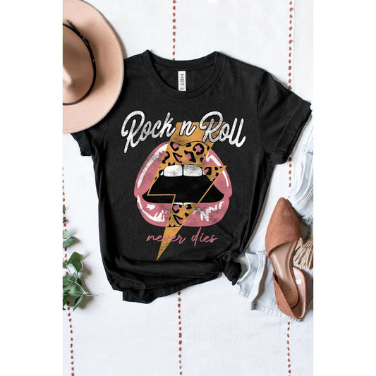 ROCK AND ROLL NEVER DIES WASHED GRAPHIC TEE