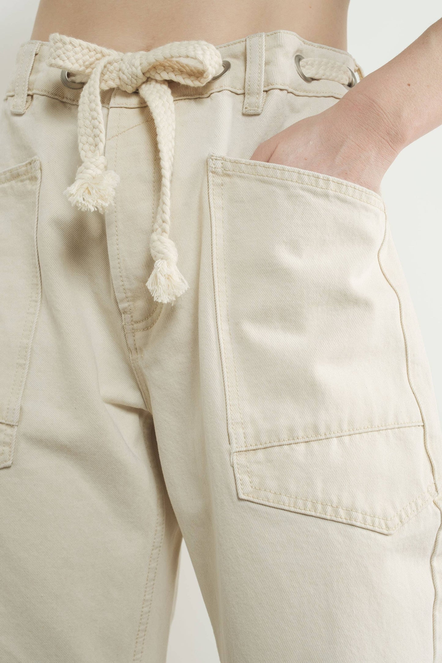 DENIM PANTS WITH EYELET WAIST