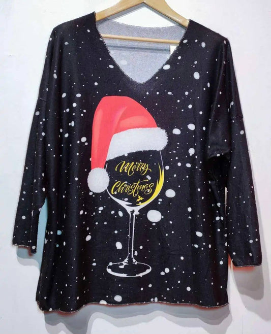 Italian Cozy Black Christmas Sweater One Size LOOWIE